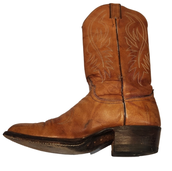 VINTAGE TAN WESTERN LEATHER JUSTIN COWBOY BOOTS SZ 6 - Picture 4 of 11